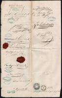 1859 Német nyelvű nyilatkozat sok aláírással, pecséttel, 50 kr+75 kr+6 fl okmánybélyeggel