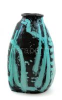 Gorka Lívia (1925-2011): Türkiz-fekete váza, kézzel festett mázas kerámia, jelzett, hibátlan, m:32 cm / Lívia Gorka: turquoise-black vase, glazed ceramic, hand-painted, flawless
