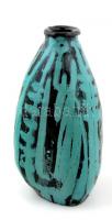Gorka Lívia (1925-2011): Türkiz-fekete váza, kézzel festett mázas kerámia, jelzett, hibátlan, m:32 c...