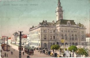 Újvidék, Novi Sad; Kossuth Lajos utca, városháza, villamos, Singer J. kiadása / street, town hall, tram (EK)