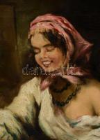 Olvashatatlan jelzéssel: Kártyavető. Olaj, vászon, keretben, restaurált, 70×85 cm