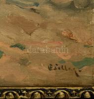 Csillag József (1894-1977): Cséplőgép vontatás a faluban. Olaj, vászon, jelzett, keretben, 60×80 cm