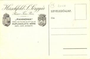 Pannonia Sör reklámlap. Hirschfeld S. Sörgyár Rt. Pécs. Posner / Hungarian beer advertisement,  lith...