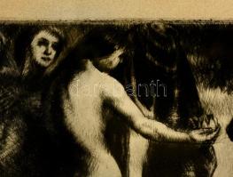 Uitz Béla (1887 - 1972) :Ádám és Éva a Paradicsomban(1916). Rézkarc, papír, jelzett, üvegezett keret...