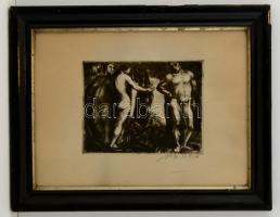 Uitz Béla (1887 - 1972) :Ádám és Éva a Paradicsomban(1916). Rézkarc, papír, jelzett, üvegezett keret...
