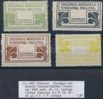 1907 Temesvár Országos Műkedvelő és Háziipari kiállítás litho levélzáró 4 klf színű levélzáró