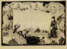 Henri-Charles Guérard(1846-1897): Francia-japán fantázia kalendárium. Rézkarc, sorszámozott 88/3, papír, jelzett, kis szakadással, 23x33 cm