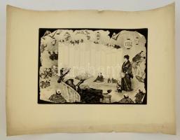 Henri-Charles Guérard(1846-1897): Francia-japán fantázia kalendárium. Rézkarc, sorszámozott 88/3,  p...