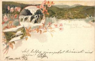 Plitvicei tavak / Plitvicka Jezera / Plitvice Lakes. Posner floral litho, 2 Kr Ga.
