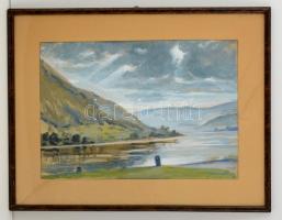 Karczag Zoltán (1881-1944): Dunakanyar. Akvarell, papír, jelzett, üvegezett keretben, 35×50 cm