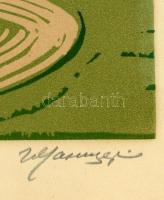 Olvashatatlan jelzéssel: Fák az útnál. Színes linó, papír, üvegezett fém keretben, 40×50 cm