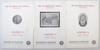 Die Olympischen Spiele Der Neuzeit árverési katalógus három száma: Auktion 76, Auktion 77, Auktion 79. Használt, de jó állapotúak.