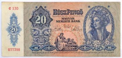 1941. 20P bankjegy + barna egyképes rézkarcnyomat + eredeti negatívról galvanoplasztikai eljárással ...