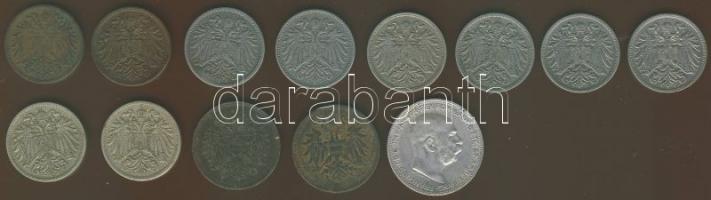 Ausztria 1893-1917. 2f(2x) + 10f(8x) 2klf típusban + 20f(2x) + 1K Ag (1x) összesen 13klf db T:2,2/3,...