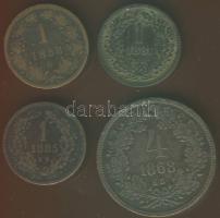 1868. 4kr T:3/4 ü, ly. + 1881 + 1885 1kr (2klf) T:3/4 + Ausztria/magyar verdejel 1858B 1Kr T:4