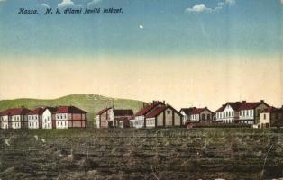 Kassa, Kosice - 4 db RÉGI városképes képeslap: színház, dóm belső, fő utca, M. kir. állami javítóint...