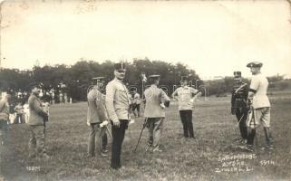 2 db RÉGI K.u.K. katonai fotó képeslap, 1914-es csoportkép Lajtabruckból, A. Tőke felvétele; tisztek...