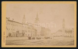 cca 1870-1880 Besztercebánya, Főtér, keményhátú fotó Karl Kinszky műterméből, 10,5x6,5 cm / Karl Kinszky: Banska Bystrica, vintage photo, 10,5x6,5 cm