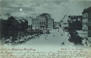 1899 Pozsony, Pressburg, Bratislava; Sétatér, színház, este / promenade, theatre, night