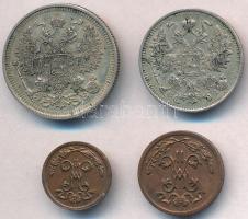 Orosz Birodalom 1910. 1/4k Cu + 1912. 1/2k Cu + 20k Ag + 1915. 15k Ag T:2
Russian Empire 1910. 1/4 ...