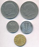 Német Birodalom 1897A 5pf Cu-Ni + Weimari Köztársaság 1924A 5pf Al-Br + NDK 1948. 5pf Al + NSZK 1958...
