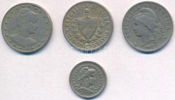 Vegyes: Argentína 1927. 20c Cu-Ni + Brazília 1901. 100r Cu-Ni + 1919. 20r Cu-Ni + Kuba 1946. 5c Cu-N...