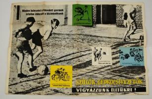 cca 1970 Magyarország autóbuszhálózata, hátoldalán balesetvédelmi plakáttal 80x60 cm