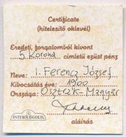 Ausztria 1900. 5K Ag "Ferenc József" kis dobozban T:2-,3 ph., patina
Austria 1900. 5 Coro...