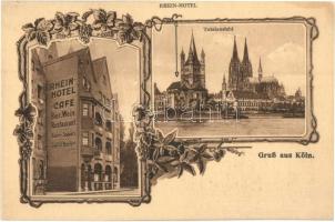 Köln, Cologne; Rhein-Hotel advertisement, restaurant, general view, floral Art Nouveau Kunst-Verlag A. F. Hager