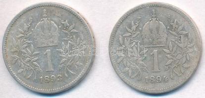 Ausztria 1893-1984. 1K Ag "Ferenc József" (2xklf) T:2-,3
Austria 1893-1894. 1 Corona Ag &...