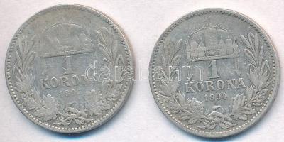 1894-1895KB 1K Ag "Ferenc József" (2xklf) T:3 
Adamo K5