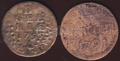 Hollandia/Gelderland 1755. 1Duit + Utrecht 1791. 1Duit T:3/4