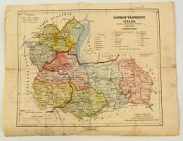 1922 Sopron vármegye térképe, Magyar Földrajzi Intézet Rt., papírra kasírozva, viseltes állapotban, 26x33 cm.