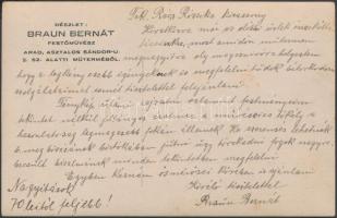 cca 1920 Braun Bernát festőművész aradi műterme. fotólap, hátoldalon a művész saját kézzel írt sorai...