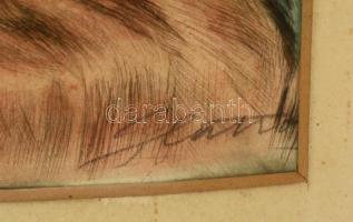 Glatz Oszkár (1862-1958)-Prihoda István (1891-1956): Almát hámozó lány. Színezett rézkarc, papír, je...