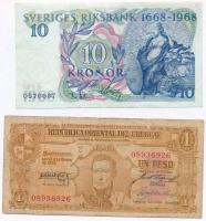 Vegyes 5db-os bankjegy tétel, benne Svédország 1968. 10K + Uruguay 1939. 1P + Hollandia 1938. 2.50G ...