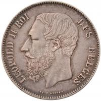 Belgium 1867. 5Fr Ag II. Lipót (24,97g) T:1-,2 kis ph. / Belgium 1867. 5 Francs Ag Leopold II (24,97g) C:AU,XF small edge error Krause KM#24