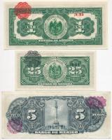 Mexikó 1913. 1P hátoldalon piros bélyegzéssel + 1915. 25c hátoldalon fekete bélyegzéssel + 1954. 5P ...