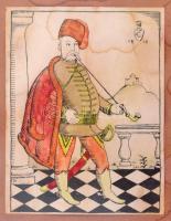 Pekáry István (1905-1981): Történelmi viseletek.( 4db) Akvarell-tus, papír, foltos, jelzett, üvegeze...