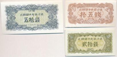 Észak-Korea 1947. 15ch + 20ch + 50ch mindhárom vízjel nélkül, modern reprint T:I
North Korea 1947. ...