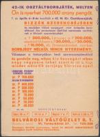 cca 1930-1940 A 42. osztálysorsjáték szórólapja, 14x11 cm