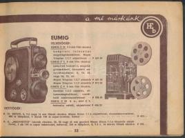 1942 Bp., "Hatschek Emil Optika Foto Kino" árjegyzék, ábrákkal illusztrált, 63p