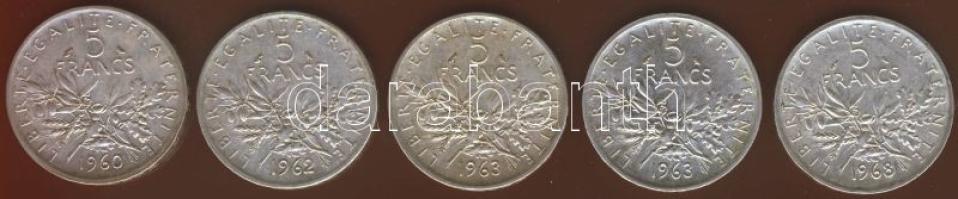 Franciaország 1960-1968. 5Fr Ag (5x) 4klf db T:2