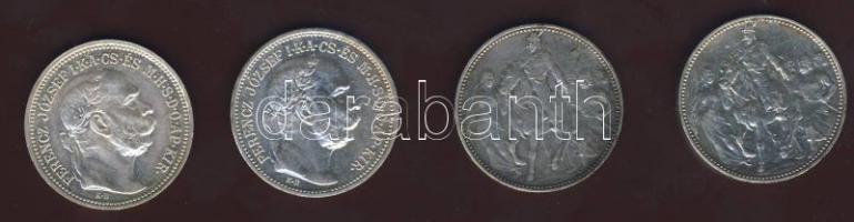 1896. 1K Ag "Millenium" (2x) + 1914,1915. 1K Ag 2klf T:1/2,2 összesen 4db