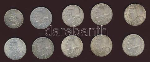 Ausztria 1957-1973. 10Sch Ag (9x) + 5Sch Ag (1x) T:2,2/3
