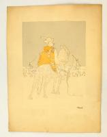 cca 1900 Basch Árpád könyvillusztrációja, színezett nyomat, későbbi szignóval, 21x16 cm