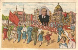 Rákosi Mátyás Vas és Fémművek, kommunista propaganda lap. Művészeti Alkotások / Communist propaganda card (fa)