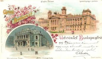 1899 Budapest, igazságügyi palota, Operaház, floral, F. Schmuck litho