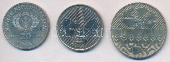 1984. 20Ft Cu-Ni "FAO III. - Védd az erdőt!" + 1985. 20Ft "FAO IV." + 100Ft Cu-N...