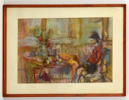 Diener Dénes (1889-1956): Varró lány. Pasztell, papír, jelzett, üvegezett keretben, 40×60 cm